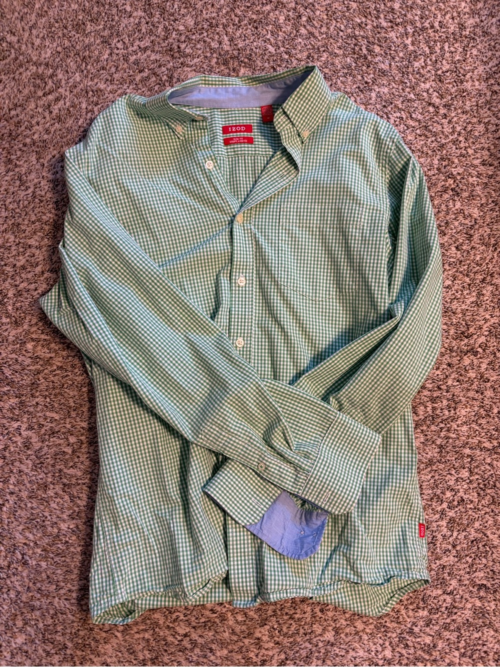Izod Men's Green Gingham Button-Down Shirt